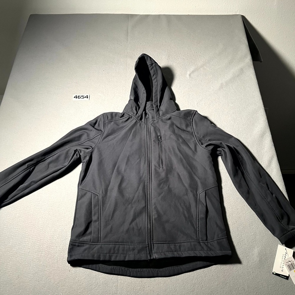 Perry Ellis Portfolio Jacket Mens Medium Charcoal‎ Gray Stretch Softshell Hooded